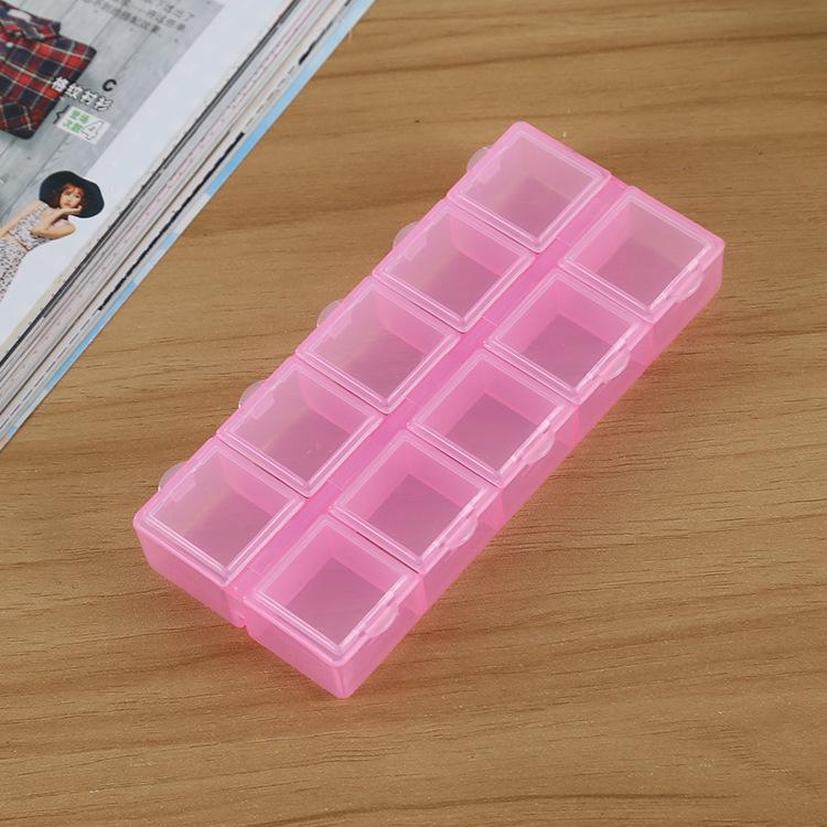Small Double-row 10-grid Manicure Phone Case with Diamond and Independent Lid Storage Box