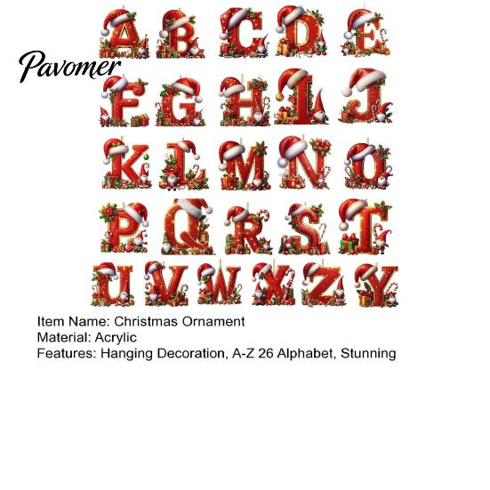 Christmas Tree Decoration 26 Pcs Letters Ornaments, A-Z Alphabet Acrylic Hanging Decorations Decoration, Personalized Initial Pendant with Santa