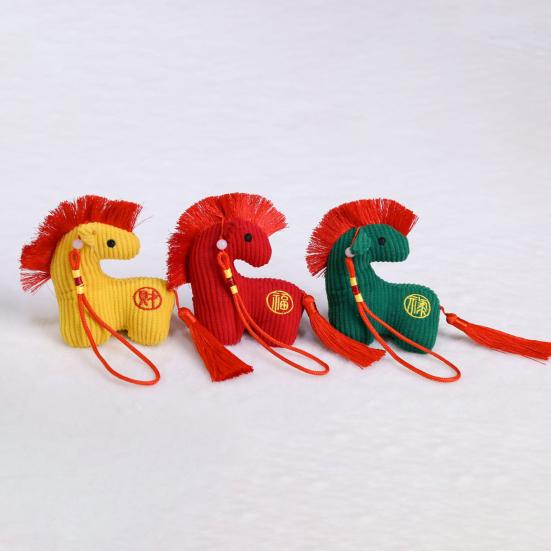 Plush Horse Toy Hanging Decoration Stuffed Lucky Pony Plushie with Red Tassels Year of Horse Mascot Doll Bag Charm New Year Holiday Gift