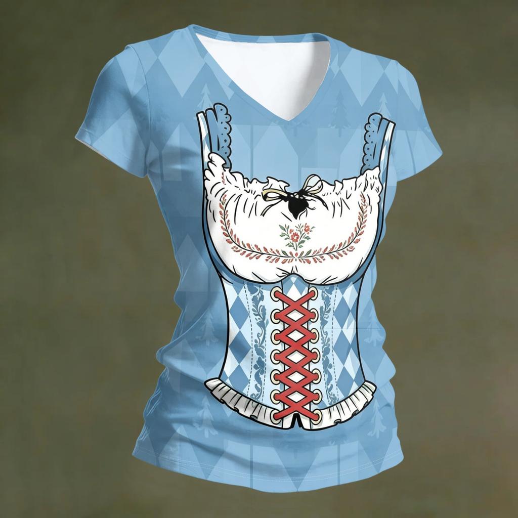 Camiseta Casual de Manga Corta con Cuello en V para Mujer Estampado Oktoberfest Top Tejido Ligero y Transpirable Camiseta de Corte Holgado para Uso Diario