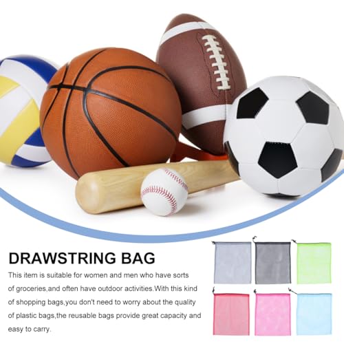 [POPETPOP] 6-Piece Drawstring Mesh Bag, Storage Pouch, Portable Outdoor Bag