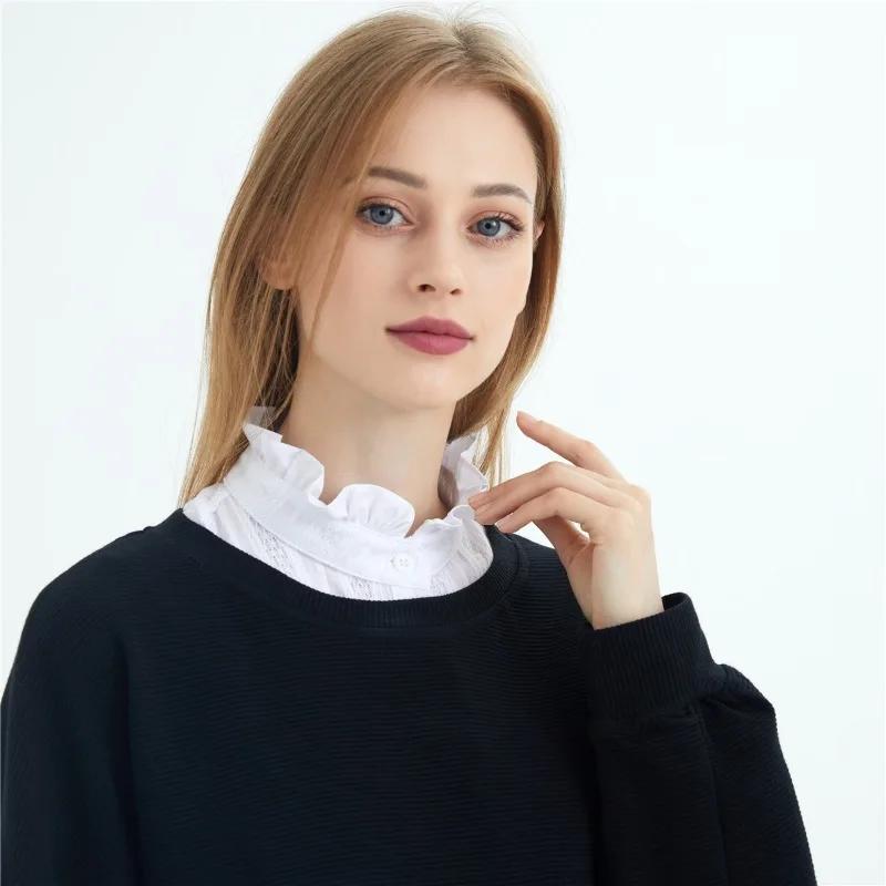 Women Fashion Ruffle Fake Collar Shirts Button-up Stand Lapel Half Shirt Detachable Collar Female Blouses Tops Clothing Ties