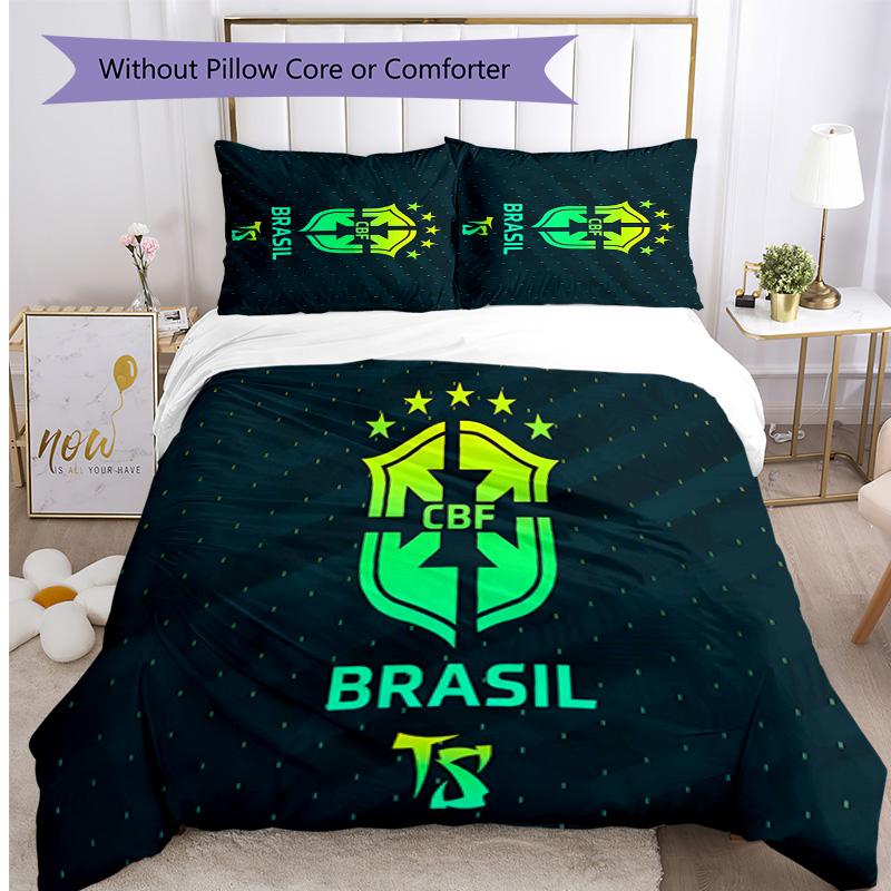 Brazil national football team Pattern Printed 3PCS Bedding Set Soft Skin-Friendly Washable Duvet Cover & Pillowcases Set All Season Bedroom