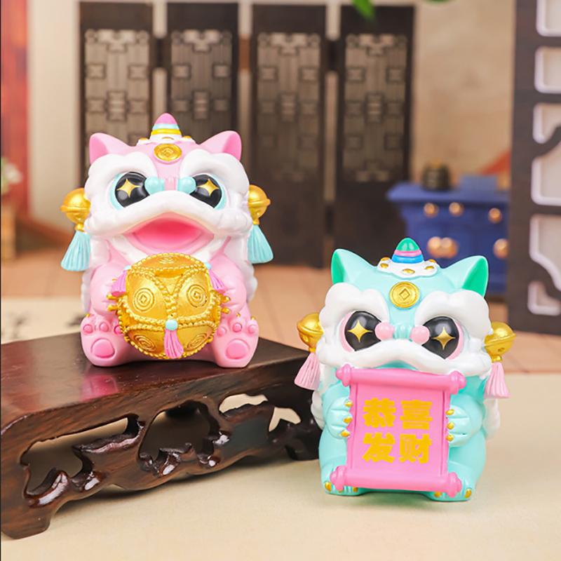 Cute Mini Fortune Dance Lions Figurine Blessing  Year Dance Lions Statue Chinese Style Lucky Small Ornament