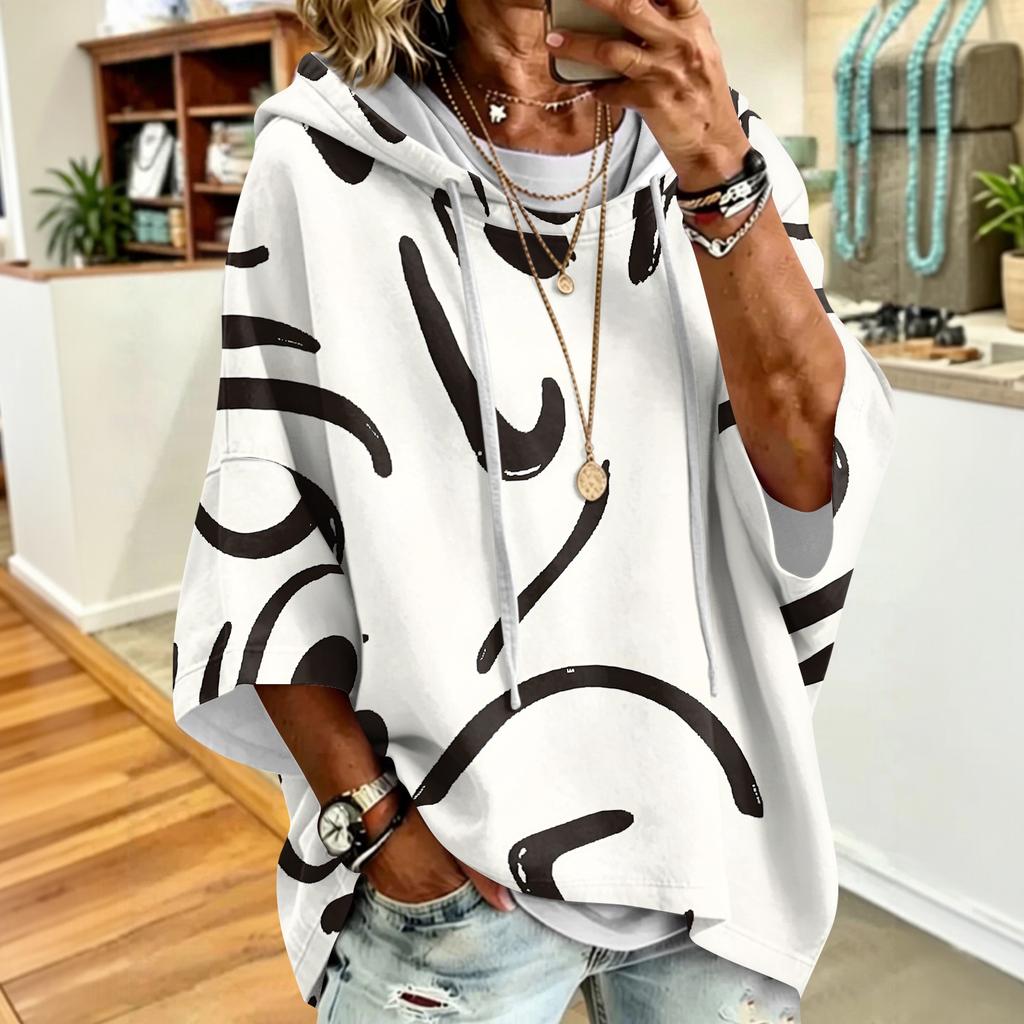 Women's Vintage Floral Print Drawstring Hoodie - Casual Loose Fit Sweatshirt Top