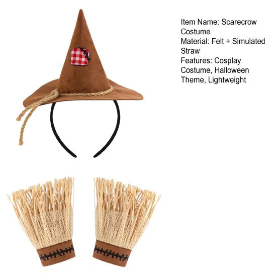 Unisex Scarecrow Bracelets Costume Set, with Headband Pointed Hat And Straw Decorated Bracelets, Halloween Cosplay for Farm Party Accessories Pastoral