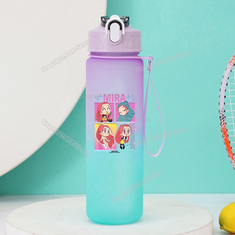 750ml KPop Demon Hunters Gradient Water Bottles High-capacity Drinking Straw Cup Portable Girl Office School Outdoor Bottles