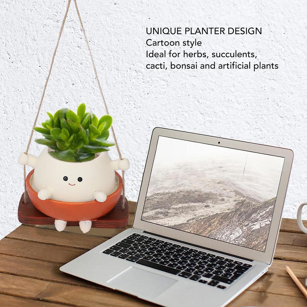 Swing Face Planter Pot Hanging Resin Garden Decor Cute Cartoon Swinging Flower Head Planters for Indoor Outdoor Plants