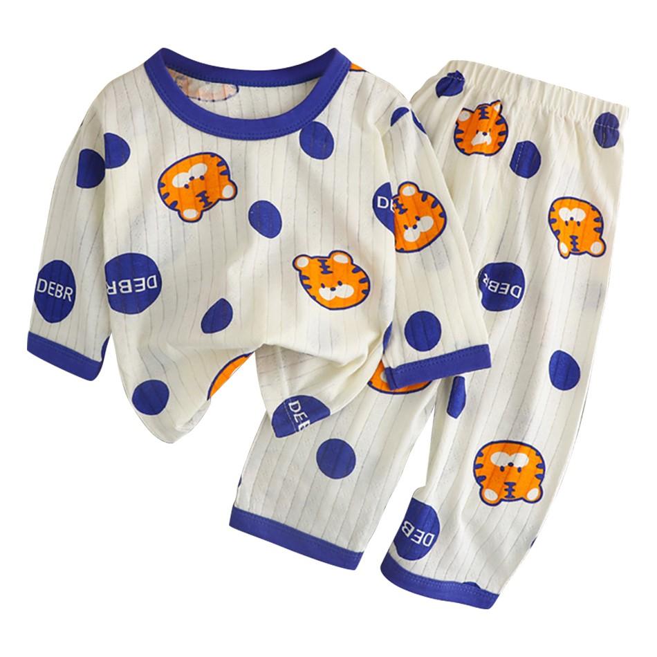 Kids Cotton Long Sleeve And Pants Pajamas Set Soft Breathable Baby Sleepwear Cartoon Room Wear Boys Girls Clothes