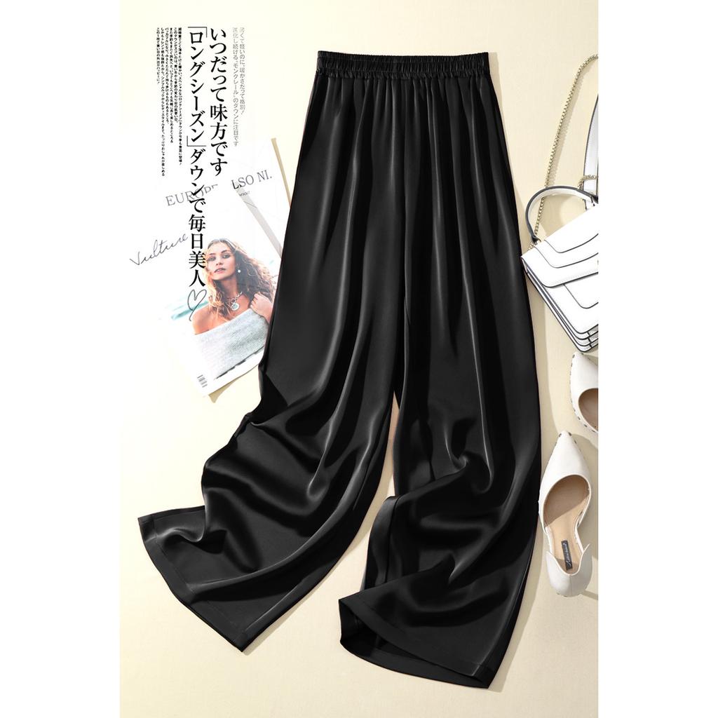 Eis Seide Weite Hosen Damen Sommer Elastischer Bund Satin Gerade Hosen Uni Lässig Locker Acetat Damen Hosen