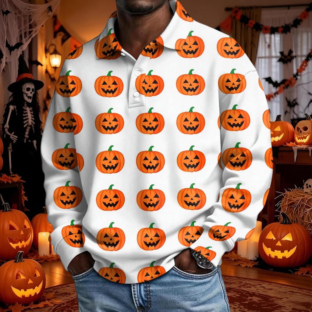 Men's Long Sleeve Loose Fit Casual T-Shirt for Halloween Party or Everyday Wear