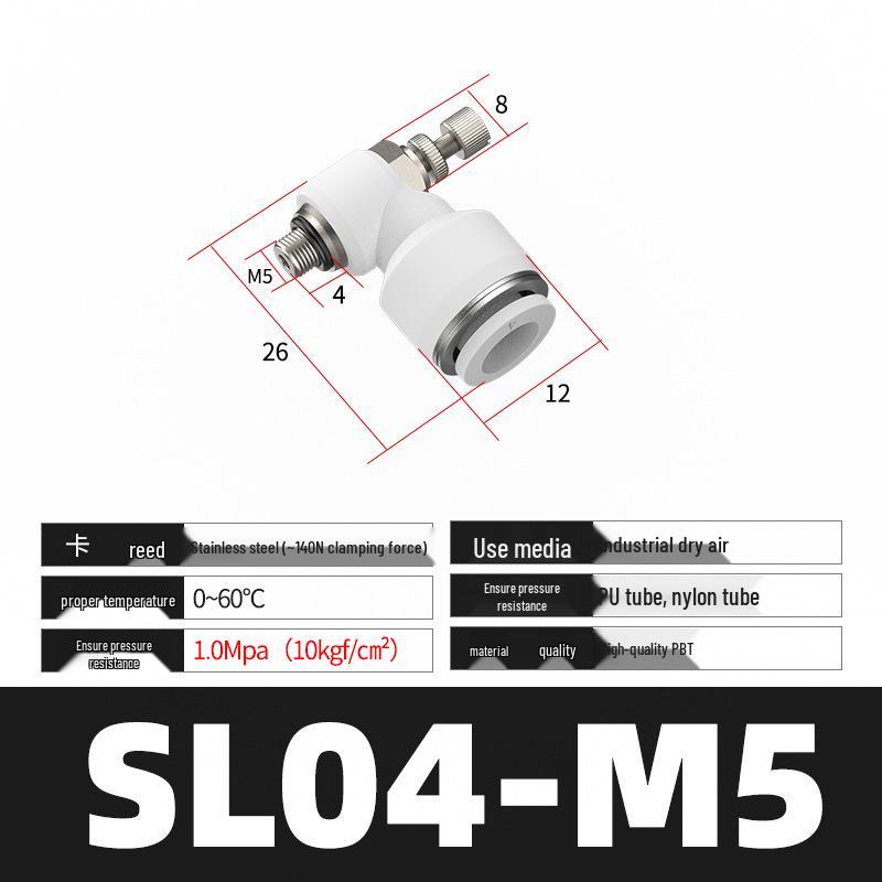 Pneumatisches einstellbares Drosselventil Serie SL (4/6/8/10/12) für Luftschlauch- und Zylinderverbindung
