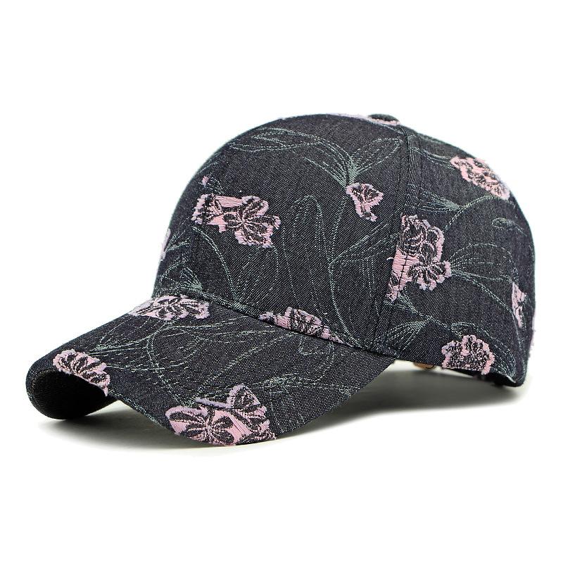 Women Jacquard Flower Cap Outdoor Sun Hat Denim Baseball Cap