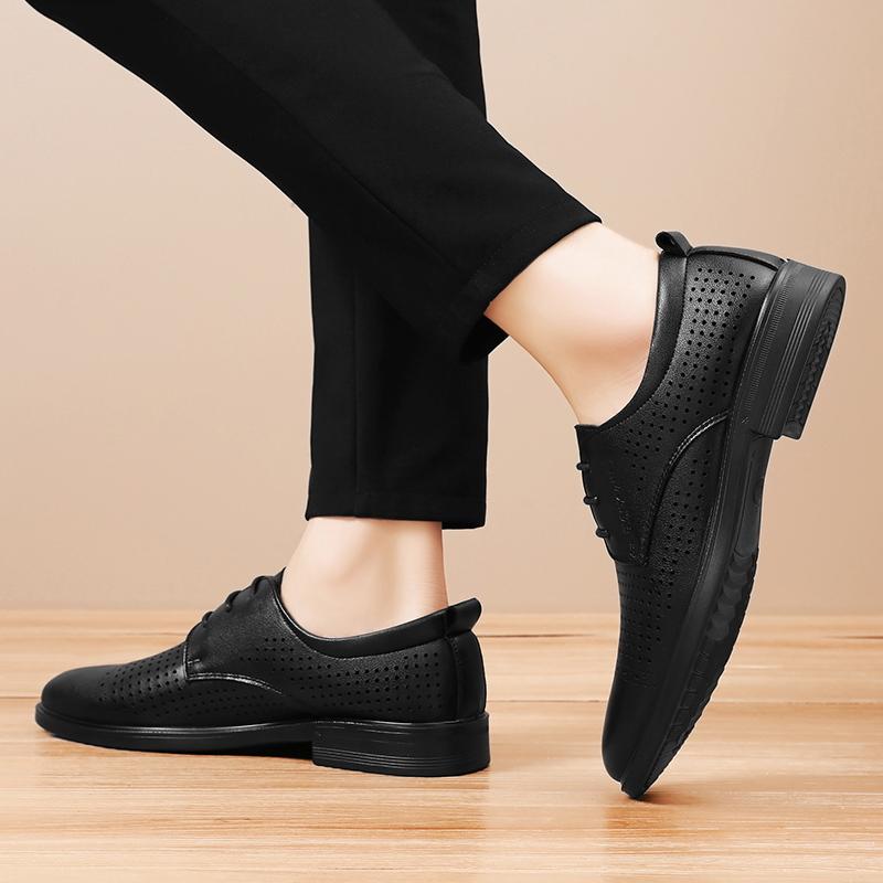 Fashion Summer Men's Leather Shoes Outdoor Comfortable and Breathable Design  Men's Black for Driving Office and Walking Casual Shoes
