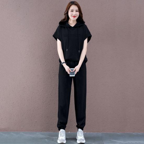 2 pezzi/set pantaloni con cappuccio da donna set casual elastico in vita tinta unita coulisse con cappuccio sport tasche larghe plus size pantaloni superiori tuta indumento femminile