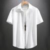 Camicia Casual da Uomo a Maniche Corte Estiva Streetwear Casuale Jacquard Collo a Revers Bottoni Camicia Vintage da Uomo Monocolore