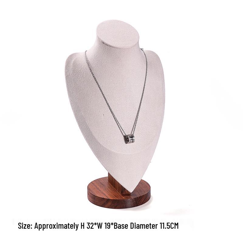 Walnut Wood Microfiber Jewelry Display Set for Necklace, Ring, Earrings, and Bracelet.