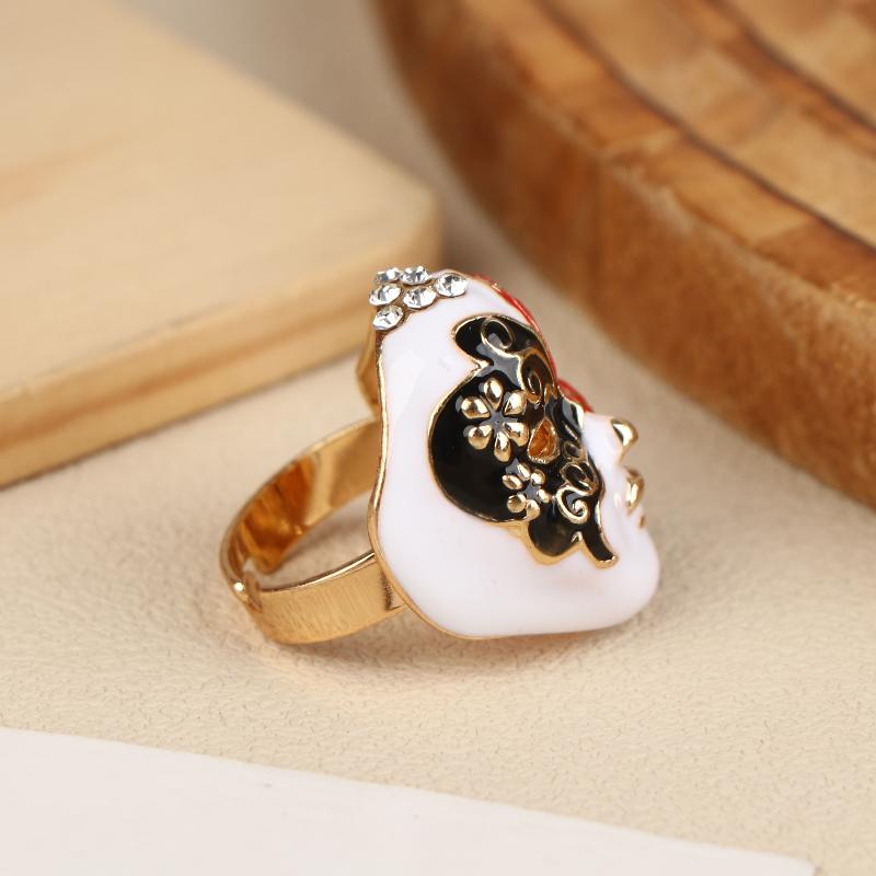 Personality Chinese-Style Drip Oil Peking Opera Facial Makeup Alloy Finger Rings Adjustable Jewelry Gift