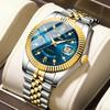 Fashion Luxury Male Wristwatch Two‑Tone Gold Case Rhinestone Dial Stainless Steel Original Quartz Movement Men's Business Watch