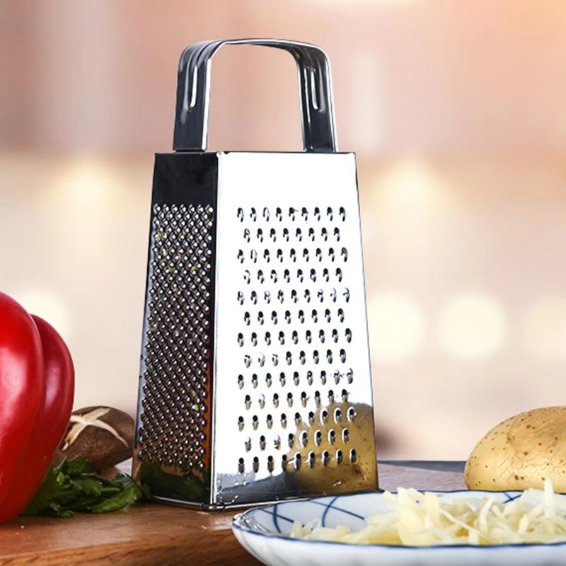 Edelstahl-Reibe Multifunktional Verdickter Edelstahl-Gemüseschneider Vierseitige Kartoffelschneide mit Handschutz