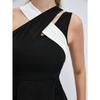 Women Asymmetrical One Shoulder Color Block Peplum Top Sleeveless Fitted Blouse