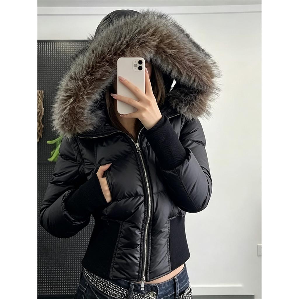 Women's Slim-Fit Down Jacket — New for Winter 2026 (Features detachable fur collar; filled with 90% white duck down)