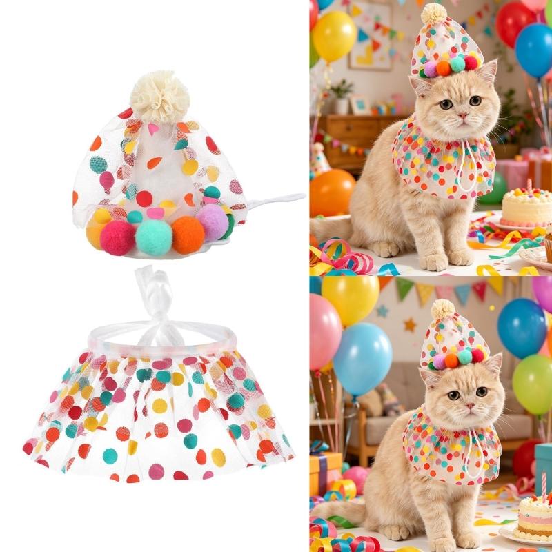 Cats Birthday Headgear Hat for Pet Holiday Decorations Dotted Party Hat Puppy Collar Dog Headgear Photo Props