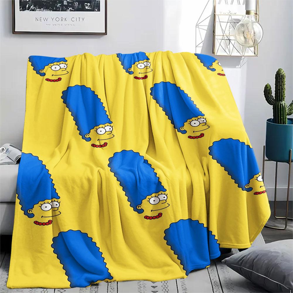 Marge Simpson Art Printed Flannel Blanket, soft throw for bedroom sofa, washable, fan merchandise, great gift.