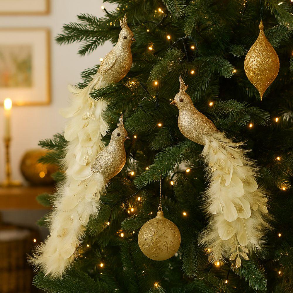 Realistic Christmas Peacock Ornaments Long Tail Peacock Bird Figurine  Xmas Tree Decoration