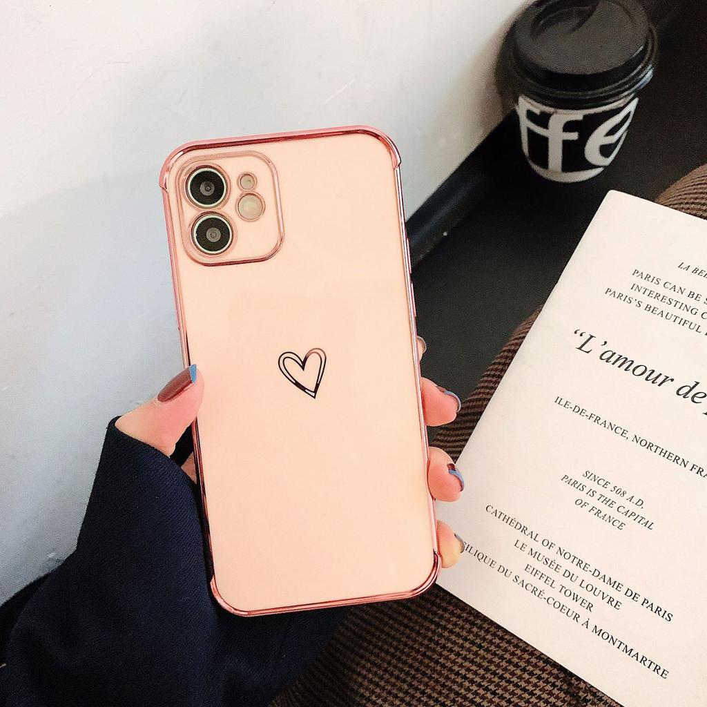 Applicable to iPhone17 mobile phone Apple 16promax electroplating love iPhone15/XS/XR straight edge protective case
