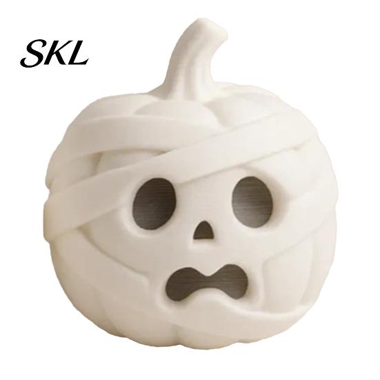 Modern 3D Printed Home Decor Mummy Pumpkin Skull Figurine for Halloween Decorations, Small Tabletop Accents with Funny Expressions Office Desk