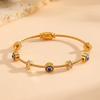 Retro Personality Evil Eye Micro Inlay Zircon Double Heart Bangles for Women Gold Color Stainless Steel Twist Bracelet Jewelry