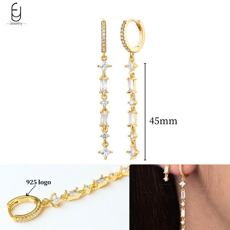 925 Silver Ear Needle White Crystal Gold Earrings for Women Luxury Water drop/Heart/Flower Pendant Earring Fine Jewelry