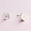 925 Sterling Silver Japanese Fashion Simple Peach Blossom Two-Color Cherry Blossom Earrings Girls Day Party Jewelry Accessories