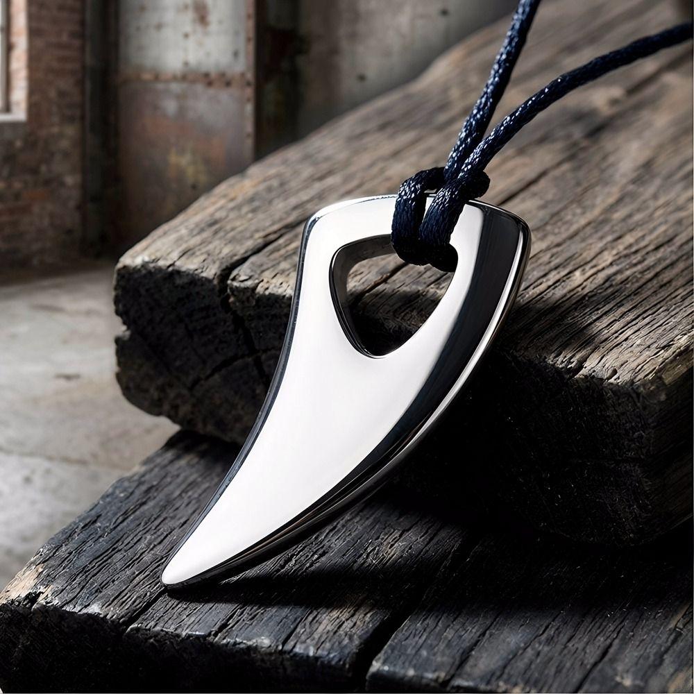Bull Horn Design Wolf Tooth Necklace Zinc Zinc Alloy Crescent Tooth Leather Rope Necklace  Men