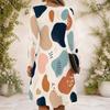 Women Criss Cross V Neck Long Sleeve Abstract Printed Curved Hem Dress