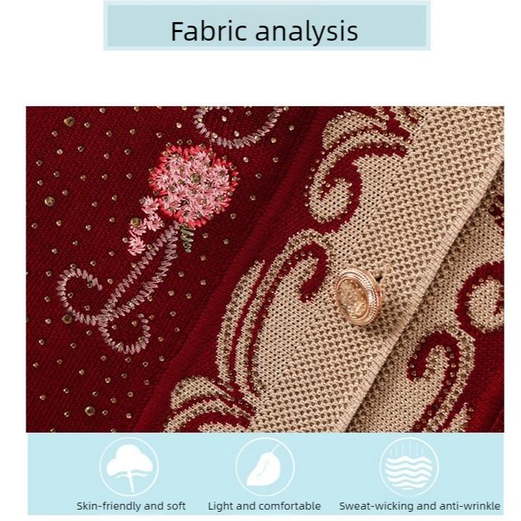 Ethnic Style Women's Thick Cardigan  Autumn Winter Embroidered Rhinestone V-Neck Knit Cardigan