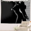 Woman Sexy Artistic Black and White Line Picnic Mat Hippie Trippy Tapestry Wall Art Meditation Decor for Bedroom Living Room