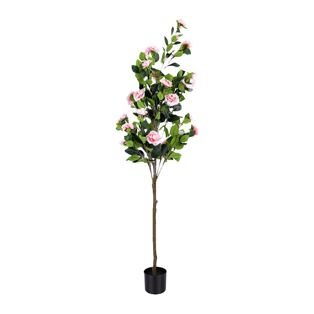 Artificial Camellia Tree Light Roseate Realistic Floor Artificial Plant for Indoor Living Room Decor 180cm   70.9in