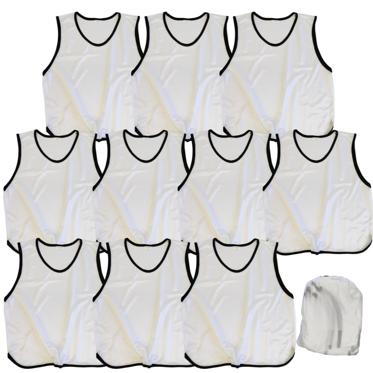 

[Fungoal] Plain Bibs, Set of 10, Adult Sizes, 3 Sizes, 11 Colors, with Storage Bag [White] [Free Size for Adults] Ideal for Events, Volunteering, Socc