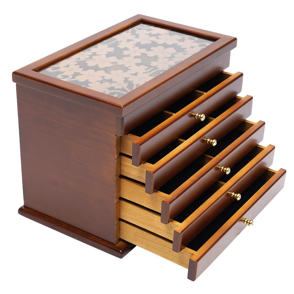 6-Tier Vintage Wood Jewelry Box Organizer, Acrylic Display Storage Case with Handle for Earrings Rings Necklaces
