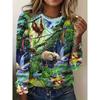 Autumn Women's 3D Animal Landscape Print Crew Neck T-Shirt