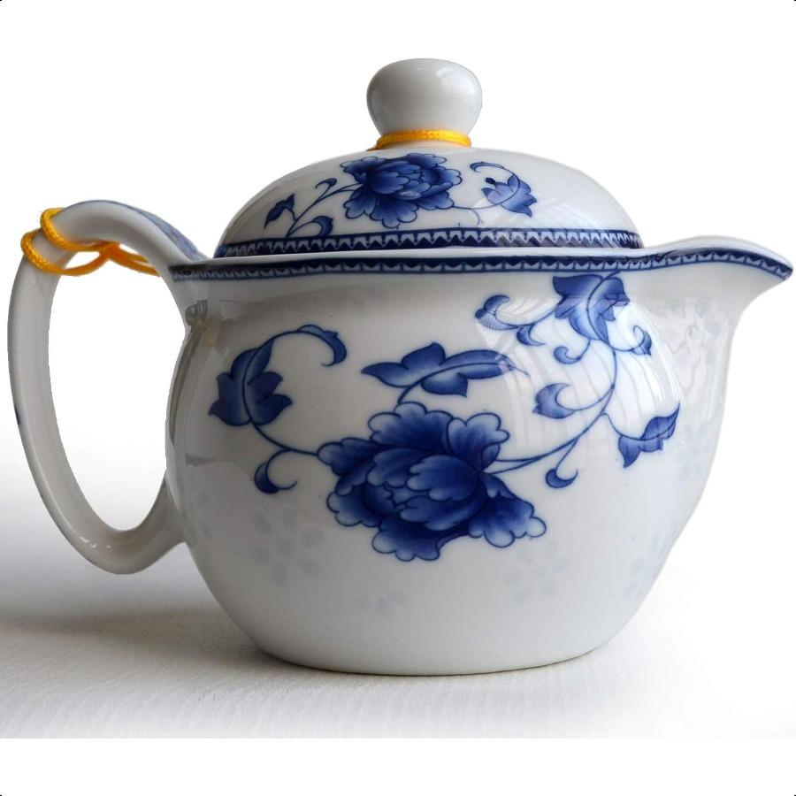 

Чайник 350 мл Сине-белый цветочный фарфоровый чайник с ситечком Классический чайник для воды Пион благородный United States