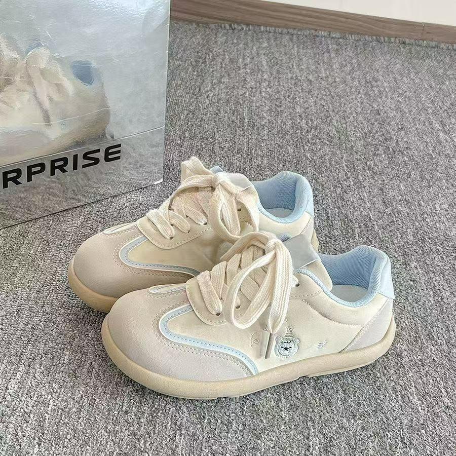 Puff Bear Pattern Board Shoes Women's New Spring Versatile Little White Shoes Retro Thick Sole