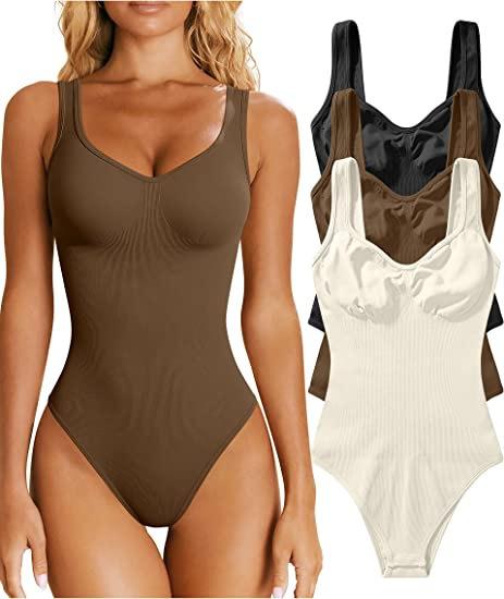 European And American New Women'S Onesie Sexy Pit Ribbed V-Neck Sleeveless Vest Onesie White