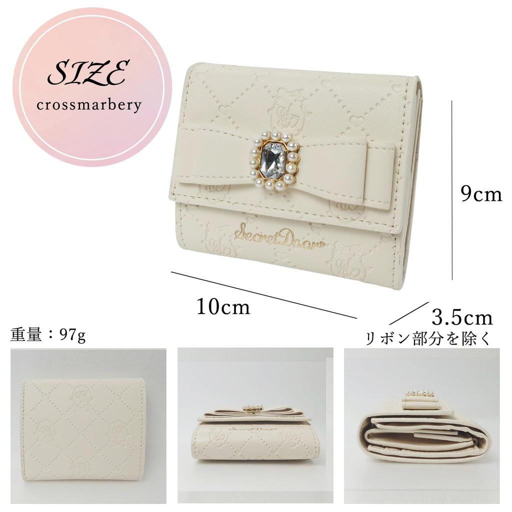 Mini Coin Easy to Take Out Palm Everyday Mass Mine Lolita R71 Ivory [Cross Marberry] Wallet, Women's, Ribbon, Cute, Tri-fold Wallet, Stylish, Purse,