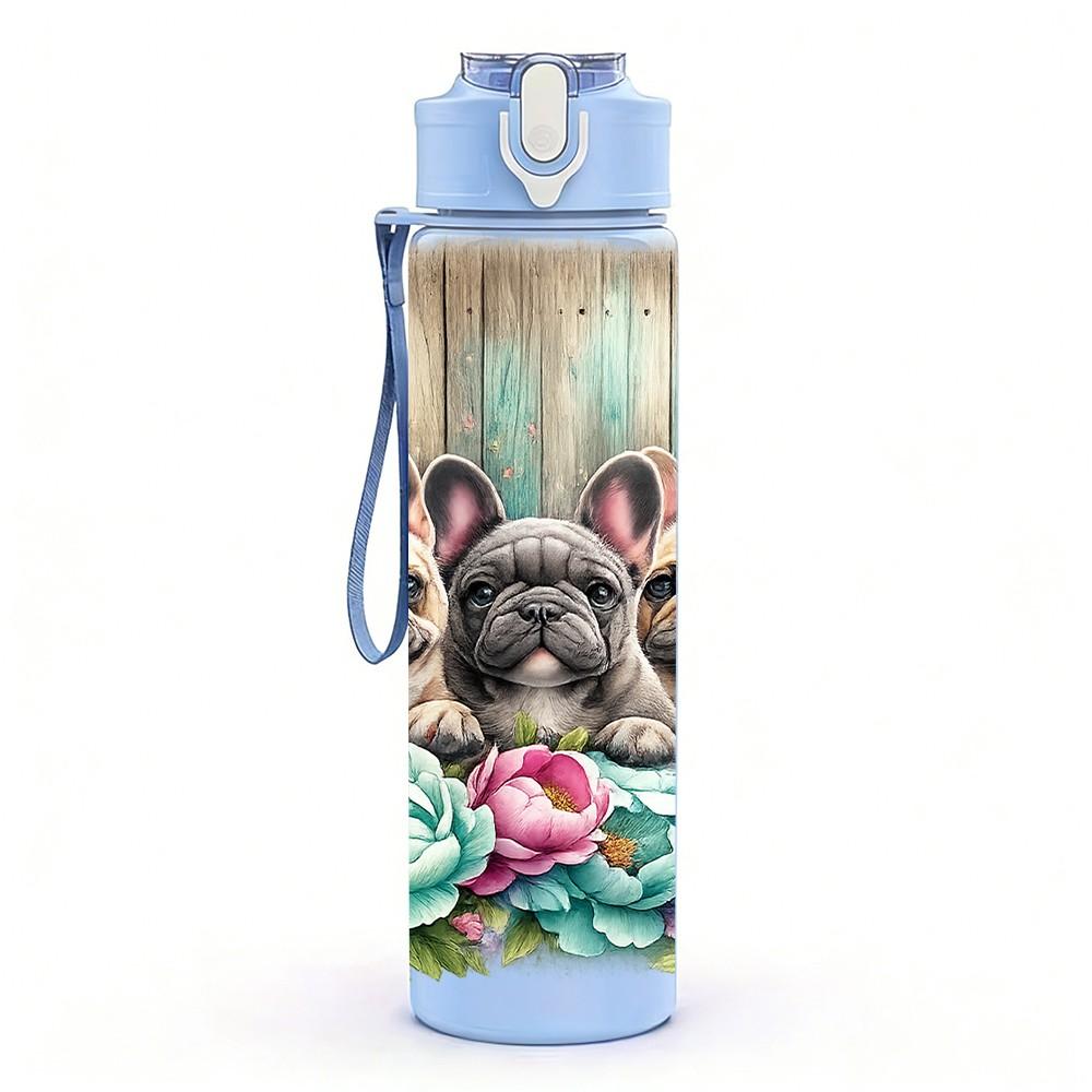 1PC Rabbit Butterfly Floral Country Print 750ml Color Plastic Sports Water Bottle Leakproof Flip Straw Lid Suitable for Sports Office Home Use