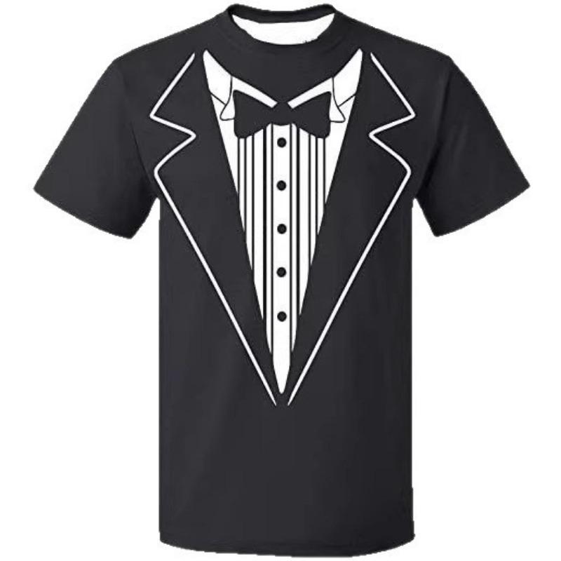 Men Funny Gentleman Fake Tuxedo Print Short Sleeve T Shirt