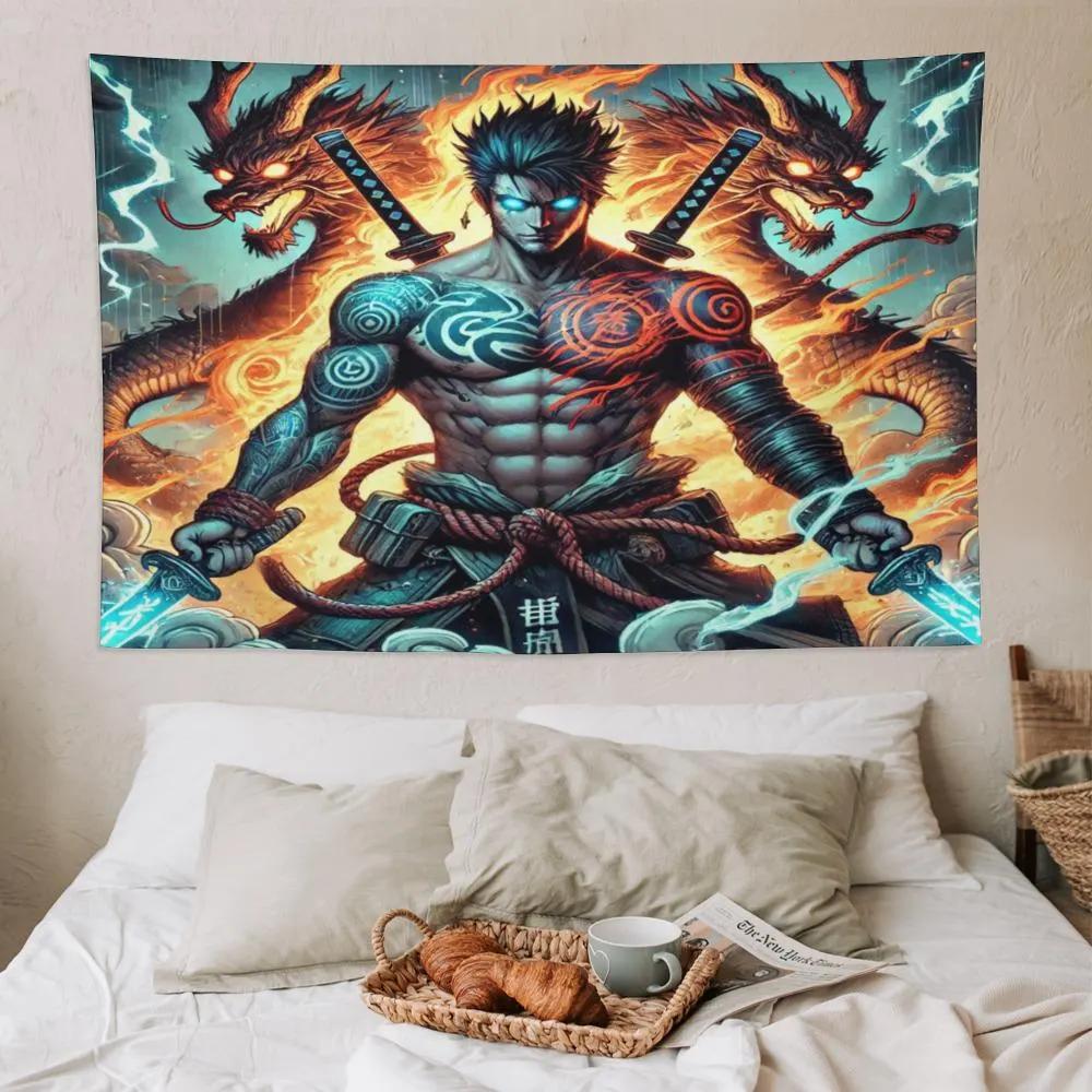 

Samurai Dragon Warrior Tapestry Epic Anime Wall Art Perfect Your Bedroom or Living Room Decor Featuring Mythical Dragon Design 74x94cm(29x37in)