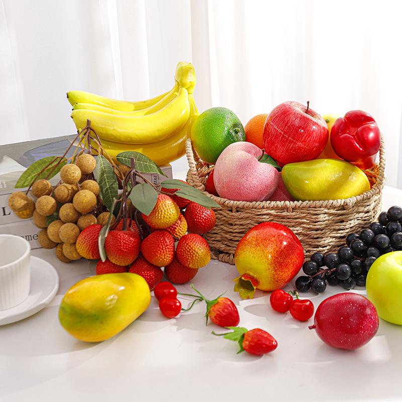 Modelli di Frutta e Verdura in Schiuma: Mele Finte Realistiche, Manghi, Arance, Banane per Decorazione e Oggetti di Scena Educativi.